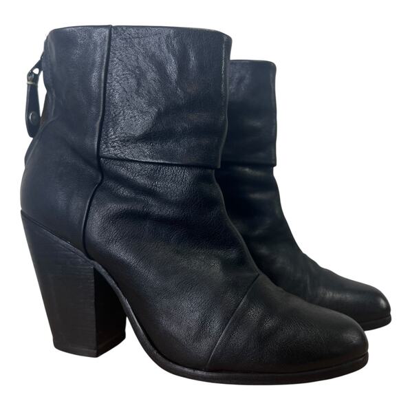 Rag & Bone Womens Newbury Black Leather Ankle Boots Size 7.5 Block Heel Chic - Picture 1 of 15